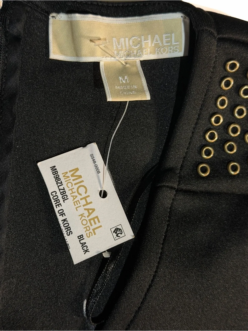 NWT MICHAEL Michael Kors Black Scuba Fit & Flare Studded Dress Size Medium M New